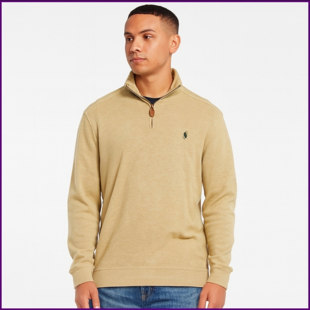 Polo by Ralph Lauren Tan Quiet Luxury Classic Mens Quarter Zip Sweater Size Lg